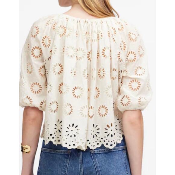 Madewell White Eyelet Embroidered Puff Sleeve Blouse Size Small - Picture 5 of 8